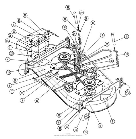 Snapper drive belt diagram - SPX 2042 (2691020) - Snapper LT150 Series 42" Lawn Tractor, 20hp > Parts Diagrams (15) 42" Mower Deck - Clutch Group 42" Mower Deck - Height Adjustment & Roller Bar Group 